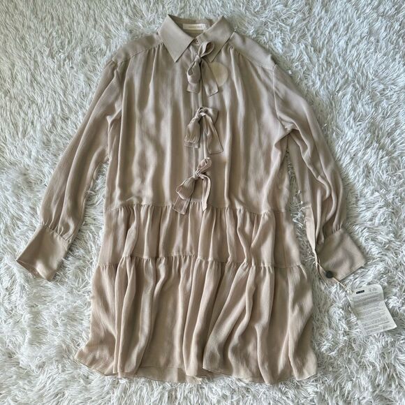 NWT See by Chloe Crinkled Georgette Bow Collared Shirt Dress Size FR 38 US M - Picture 4 of 9
